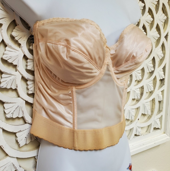Vintage Cabernet Boustier Corset Boning Underwire Bra 38D Peach Pinup 🍑 - Picture 3 of 13